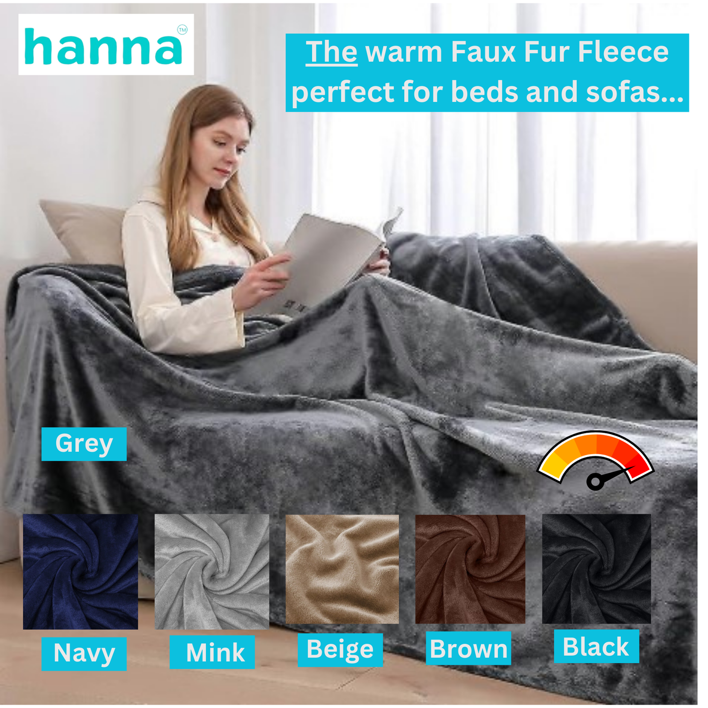 Hanna's Luxury Faux Fur Fleece Reversible Throw