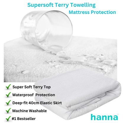 Hanna 100% Waterproof Terry Towelling Cotton Mattress Protector